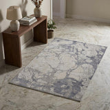 3' X 5' Ivory and Blue Abstract Power Loom Worn Faded Area Rug