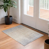 3' X 5' Tan And Blue Abstract Distressed Area Rug