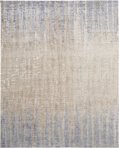 3' X 5' Tan And Blue Abstract Distressed Area Rug