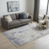 5' X 8' Ivory Gray and Blue Abstract Power Loom Worn Faded Area Rug