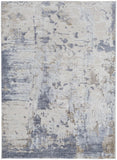 5' X 8' Ivory Gray and Blue Abstract Power Loom Worn Faded Area Rug