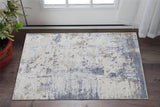 2' X 3' Ivory Gray and Blue Abstract Power Loom Worn Faded Area Rug