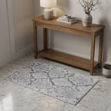 3' X 5' Gray Silver And Blue Geometric Area Rug