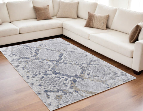 5' X 8' Gray Silver And Blue Geometric Area Rug