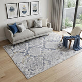 5' X 8' Gray Silver And Blue Geometric Area Rug