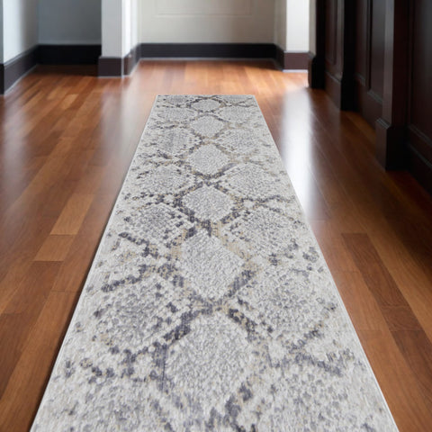 10' Gray and Silver Floral Power Loom Runner Rug