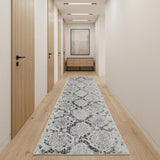 10' Gray Silver And Blue Geometric Runner Rug