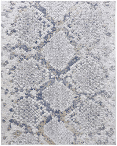 2' X 3' Gray Silver And Blue Geometric Area Rug