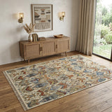 4' X 6' Ivory Blue and Brown Wool Ikat Hand Knotted Area Rug With Fringe
