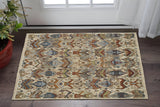 2' X 3' Ivory Blue and Brown Wool Ikat Hand Knotted Area Rug With Fringe