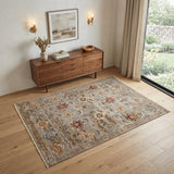 4' X 6' Tan Brown and Gray Wool Floral Hand Knotted Area Rug With Fringe