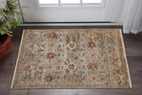 2' X 3' Tan Brown and Gray Wool Floral Hand Knotted Area Rug With Fringe