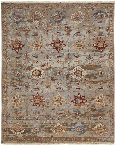 2' X 3' Tan Brown and Gray Wool Floral Hand Knotted Area Rug With Fringe
