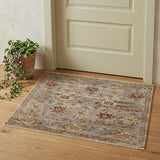 2' X 3' Tan Brown and Gray Wool Floral Hand Knotted Area Rug With Fringe