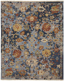2' X 3' Blue Gray and Red Wool Floral Hand Knotted Area Rug With Fringe
