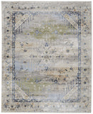 2' X 3' Ivory Green and Blue Abstract Power Loom Worn Faded Area Rug