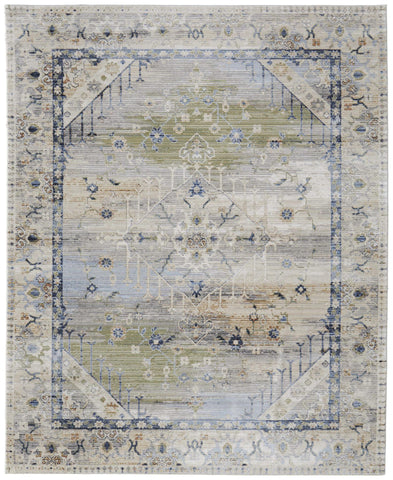 8' X 10' Ivory And Beige Striped Washable Indoor Outdoor Area Rug
