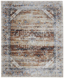 5' X 8' Ivory Red and Blue Abstract Power Loom Worn Faded Area Rug