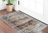 2' X 3' Ivory Red and Blue Abstract Power Loom Worn Faded Area Rug