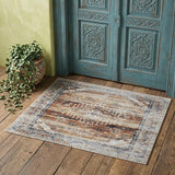 2' X 3' Ivory Red and Blue Abstract Power Loom Worn Faded Area Rug