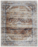 8' X 10' Taupe And Teal Blue Geometric Washable Indoor Outdoor Area Rug