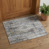 2' X 3' Gray Blue and Red Abstract Power Loom Worn Faded Area Rug