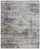 2' X 3' Gray Blue and Red Abstract Power Loom Worn Faded Area Rug