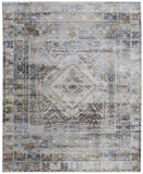 2' X 3' Gray Blue and Red Abstract Power Loom Worn Faded Area Rug