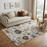 5' X 8' Ivory Red and Blue Floral Power Loom Area Rug