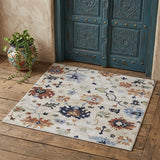 2' X 3' Ivory Red and Blue Floral Power Loom Area Rug