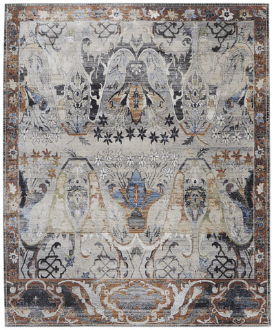 2' X 3' Gray Black and Red Ikat Power Loom Area Rug