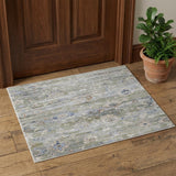 2' X 3' Ivory Green and Blue Floral Power Loom Worn Faded Area Rug