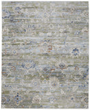 2' X 3' Ivory Green and Blue Floral Power Loom Worn Faded Area Rug