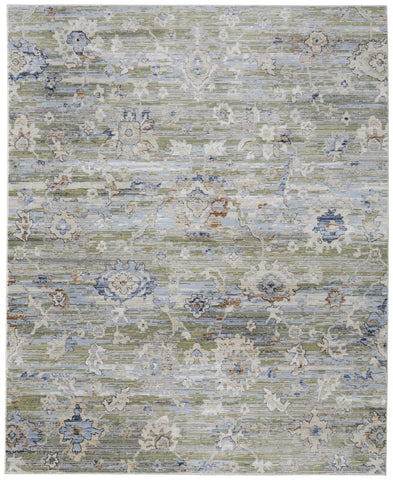 8' X 10' Artichoke Green And Ivory Geometric Washable Indoor Outdoor Area Rug