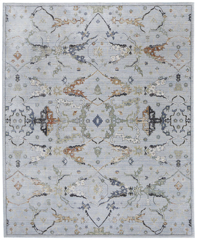 5' X 8' Gray Blue and Green Floral Power Loom Area Rug