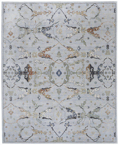 8' X 10' Sky Blue Purple And Gray Floral Washable Indoor Outdoor Area Rug