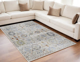 5' X 8' Ivory Red and Blue Floral Power Loom Area Rug