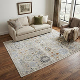 5' X 8' Ivory Red and Blue Floral Power Loom Area Rug