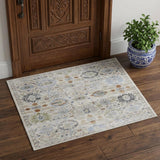 2' X 3' Ivory Red and Blue Floral Power Loom Area Rug