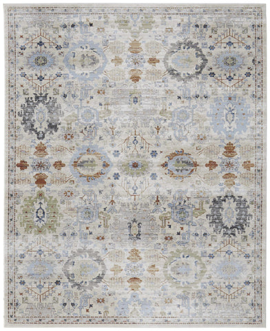 8' X 10' Pewter Floral Washable Indoor Outdoor Area Rug