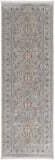 8' Silver Taupe and Blue Oriental Power Loom Worn Faded Runner Rug With Fringe