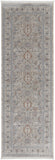 10' Silver Taupe and Blue Oriental Power Loom Runner Rug With Fringe
