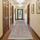 10' Blue and Red Oriental Power Loom Runner Rug With Fringe