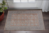 2' X 3' Blue and Red Oriental Power Loom Worn Faded Area Rug With Fringe