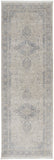 10' Gray Blue and Taupe Oriental Power Loom Runner Rug With Fringe