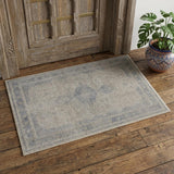 2' X 3' Gray Blue and Taupe Oriental Power Loom Worn Faded Area Rug With Fringe