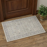 2' X 3' Gray and Ivory Oriental Power Loom Worn Faded Area Rug With Fringe