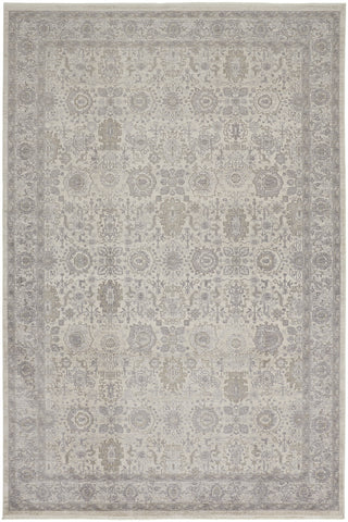 2' X 3' Gray and Ivory Oriental Power Loom Worn Faded Area Rug With Fringe
