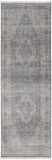 10' Gray Blue and Red Oriental Power Loom Runner Rug With Fringe