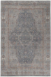 2' X 3' Gray Blue and Red Oriental Power Loom Worn Faded Area Rug With Fringe